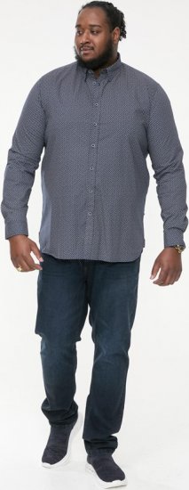D555 MORGAN Micro AOP Long Sleeve Shirt With Concealed Button Down Collar Navy - Košulje - Muške Košulje Veliki Brojevi