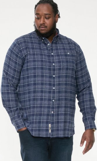 D555 SONNY Navy Check Long Sleeve Shirt With Chest Patch Pocket & Button Down Collar Navy Check - Košulje - Muške Košulje Veliki Brojevi