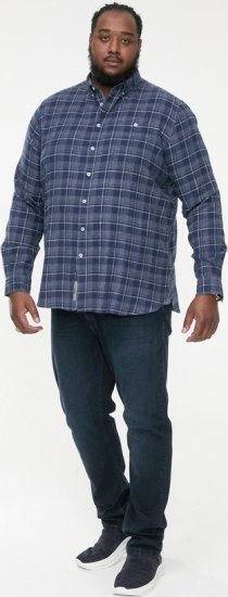D555 SONNY Navy Check Long Sleeve Shirt With Chest Patch Pocket & Button Down Collar Navy Check - Košulje - Muške Košulje Veliki Brojevi