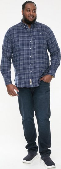 D555 SONNY Navy Check Long Sleeve Shirt With Chest Patch Pocket & Button Down Collar Navy Check - Košulje - Muške Košulje Veliki Brojevi