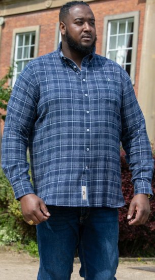 D555 SONNY Navy Check Long Sleeve Shirt With Chest Patch Pocket & Button Down Collar Navy Check - Košulje - Muške Košulje Veliki Brojevi