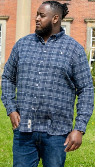 D555 SONNY Navy Check Long Sleeve Shirt With Chest Patch Pocket & Button Down Collar Navy Check - Košulje - Muške Košulje Veliki Brojevi