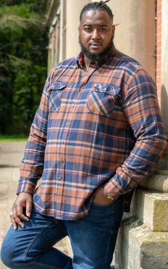 D555 SHERLOCK Check Overshirt With Two Patch Pockets & Button Down Collar Navy - Košulje - Muške Košulje Veliki Brojevi