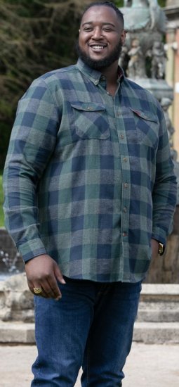 D555 GARFIELD Check Overshirt With Two Patch Pockets & Button Down Collar Navy - Košulje - Muške Košulje Veliki Brojevi