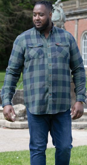 D555 GARFIELD Check Overshirt With Two Patch Pockets & Button Down Collar Navy - Košulje - Muške Košulje Veliki Brojevi