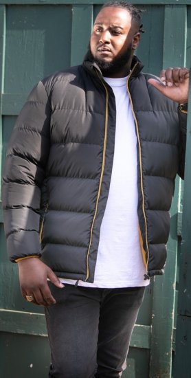 D555 CRISTIANO Puffer Jacket With Binding On Cuffs And Embroidery Badge On Sleeve Black - Jakne - Muške Jakne Veliki Brojevi