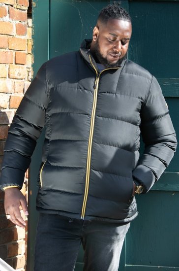 D555 CRISTIANO Puffer Jacket With Binding On Cuffs And Embroidery Badge On Sleeve Black - Jakne - Muške Jakne Veliki Brojevi