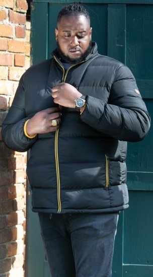 D555 CRISTIANO Puffer Jacket With Binding On Cuffs And Embroidery Badge On Sleeve Black - Jakne - Muške Jakne Veliki Brojevi