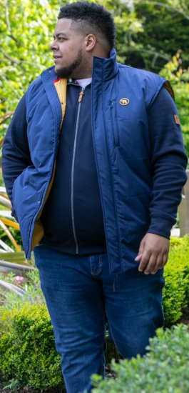 D555 FELIPE Zip Through Padded Gilet With Contrast Colour Lining And Rubber Badge Navy - Jakne - Muške Jakne Veliki Brojevi