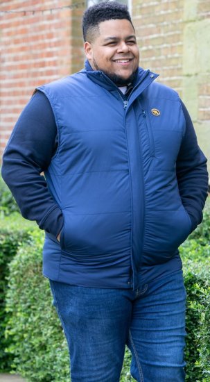 D555 FELIPE Zip Through Padded Gilet With Contrast Colour Lining And Rubber Badge Navy - Jakne - Muške Jakne Veliki Brojevi