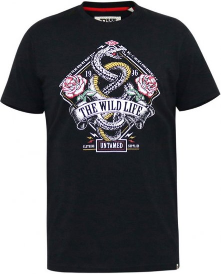 D555 MALCOM Snake And Roses Printed Crew Neck T-Shirt Black - Majice Kratkih Rukava - Muške Majice Kratkih Rukava Veliki Brojevi 