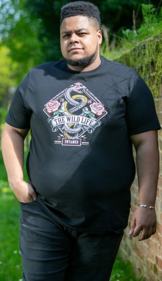D555 MALCOM Snake And Roses Printed Crew Neck T-Shirt Black - Majice Kratkih Rukava - Muške Majice Kratkih Rukava Veliki Brojevi 