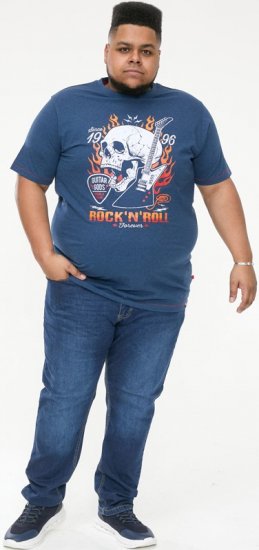 D555 NEAL Skull With Flames Printed Crew Neck T-Shirt Navy/Blue Twist - Majice Kratkih Rukava - Muške Majice Kratkih Rukava Veliki Brojevi 
