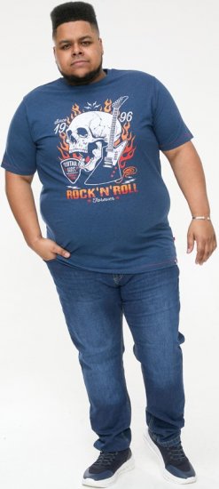 D555 NEAL Skull With Flames Printed Crew Neck T-Shirt Navy/Blue Twist - Majice Kratkih Rukava - Muške Majice Kratkih Rukava Veliki Brojevi 