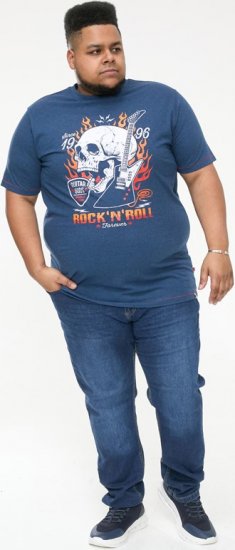 D555 NEAL Skull With Flames Printed Crew Neck T-Shirt Navy/Blue Twist - Majice Kratkih Rukava - Muške Majice Kratkih Rukava Veliki Brojevi 