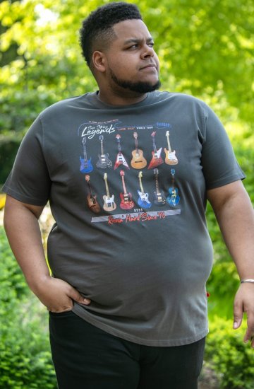 D555 JAIDEN Legends Guitar Printed Crew Neck T-Shirt Khaki - Majice Kratkih Rukava - Muške Majice Kratkih Rukava Veliki Brojevi 