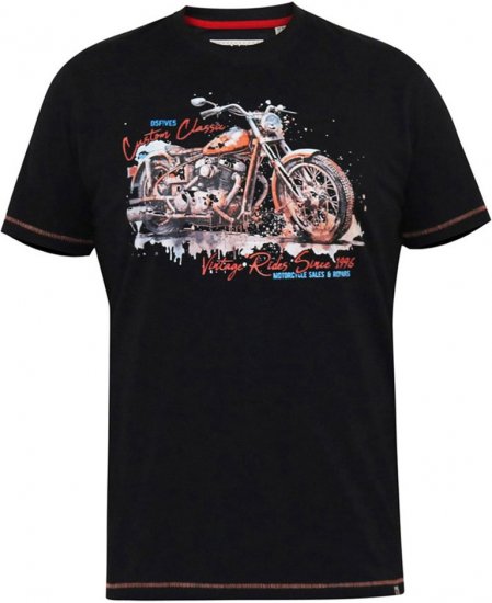 D555 LORNE Motor Bike Splatter Printed Crew Neck T-Shirt Washed Black - Majice Kratkih Rukava - Muške Majice Kratkih Rukava Veliki Brojevi 