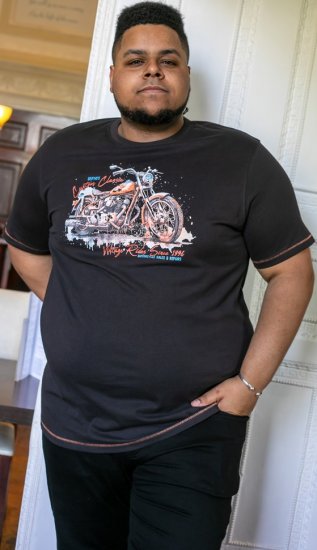 D555 LORNE Motor Bike Splatter Printed Crew Neck T-Shirt Washed Black - Majice Kratkih Rukava - Muške Majice Kratkih Rukava Veliki Brojevi 