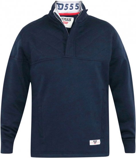 D555 SWANN Quarter Neck Sweatshirt With Quilted Top Panel Navy - Puloveri & dukserice - Muške Puloveri & dukserice veliki brojevi