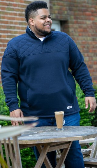 D555 SWANN Quarter Neck Sweatshirt With Quilted Top Panel Navy - Puloveri & dukserice - Muške Puloveri & dukserice veliki brojevi