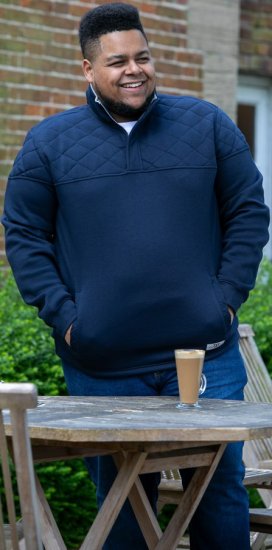 D555 SWANN Quarter Neck Sweatshirt With Quilted Top Panel Navy - Puloveri & dukserice - Muške Puloveri & dukserice veliki brojevi