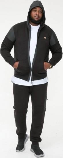 D555 DEAN Couture Zip Through Hoody With Woven Contrast Fabric Trim Black - Puloveri & dukserice - Muške Puloveri & dukserice veliki brojevi
