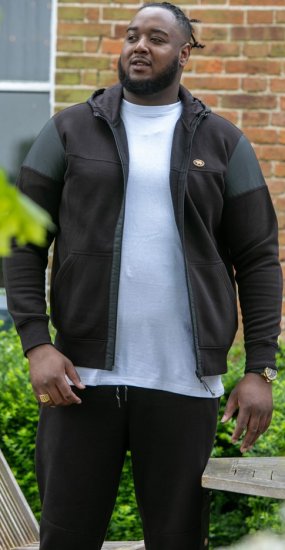 D555 DEAN Couture Zip Through Hoody With Woven Contrast Fabric Trim Black - Puloveri & dukserice - Muške Puloveri & dukserice veliki brojevi