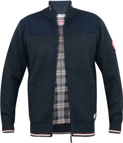 D555 ABERDARE Knitted Zip Through Sweater With Bonded Check Lining Navy Marl - Puloveri & dukserice - Muške Puloveri & dukserice veliki brojevi