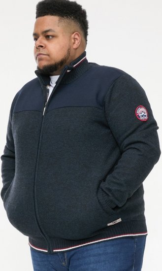 D555 ABERDARE Knitted Zip Through Sweater With Bonded Check Lining Navy Marl - Puloveri & dukserice - Muške Puloveri & dukserice veliki brojevi