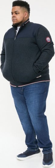 D555 ABERDARE Knitted Zip Through Sweater With Bonded Check Lining Navy Marl - Puloveri & dukserice - Muške Puloveri & dukserice veliki brojevi