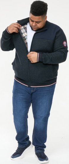 D555 ABERDARE Knitted Zip Through Sweater With Bonded Check Lining Navy Marl - Puloveri & dukserice - Muške Puloveri & dukserice veliki brojevi