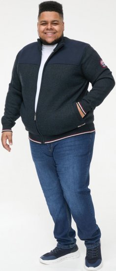 D555 ABERDARE Knitted Zip Through Sweater With Bonded Check Lining Navy Marl - Puloveri & dukserice - Muške Puloveri & dukserice veliki brojevi