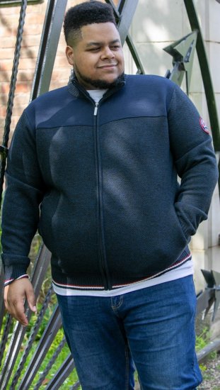 D555 ABERDARE Knitted Zip Through Sweater With Bonded Check Lining Navy Marl - Puloveri & dukserice - Muške Puloveri & dukserice veliki brojevi