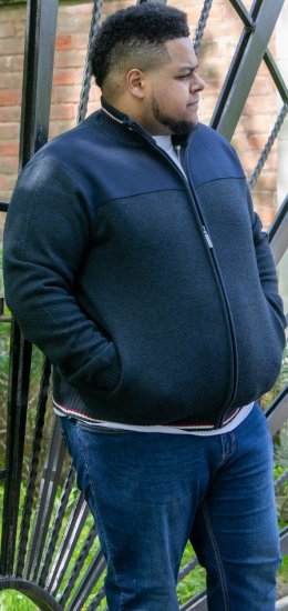 D555 ABERDARE Knitted Zip Through Sweater With Bonded Check Lining Navy Marl - Puloveri & dukserice - Muške Puloveri & dukserice veliki brojevi