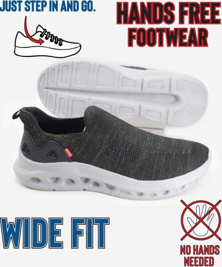 D555 Blyth 1 Kingsize Hands Free Shoes With Knitted Top Black - Muške cipele 40-52 - 
