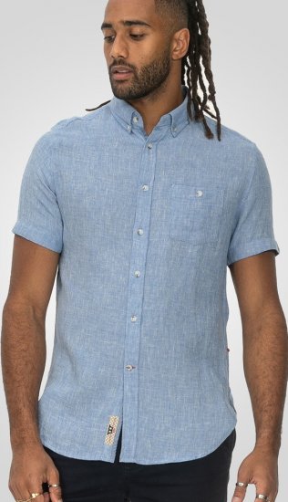 D555 Falmouth 1 Linen Mix Short Sleeve Shirt With Button Down Blue - Košulje - Muške Košulje Veliki Brojevi