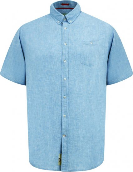 D555 Falmouth 1 Linen Mix Short Sleeve Shirt With Button Down Blue - Košulje - Muške Košulje Veliki Brojevi