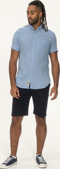 D555 Falmouth 1 Linen Mix Short Sleeve Shirt With Button Down Blue - Košulje - Muške Košulje Veliki Brojevi