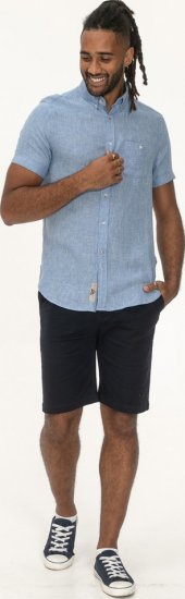 D555 Falmouth 1 Linen Mix Short Sleeve Shirt With Button Down Blue - Košulje - Muške Košulje Veliki Brojevi