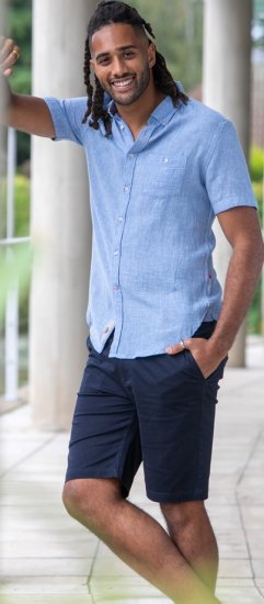 D555 Falmouth 1 Linen Mix Short Sleeve Shirt With Button Down Blue - Košulje - Muške Košulje Veliki Brojevi