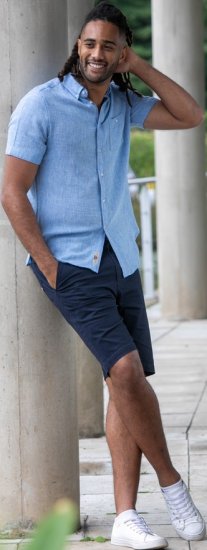 D555 Falmouth 1 Linen Mix Short Sleeve Shirt With Button Down Blue - Košulje - Muške Košulje Veliki Brojevi