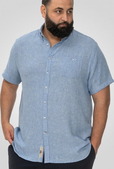 D555 Falmouth 1 Linen Mix Short Sleeve Shirt With Button Down Blue - Košulje - Muške Košulje Veliki Brojevi