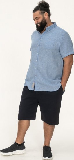 D555 Falmouth 1 Linen Mix Short Sleeve Shirt With Button Down Blue - Košulje - Muške Košulje Veliki Brojevi