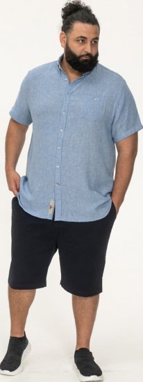 D555 Falmouth 1 Linen Mix Short Sleeve Shirt With Button Down Blue - Košulje - Muške Košulje Veliki Brojevi