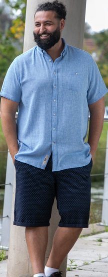 D555 Falmouth 1 Linen Mix Short Sleeve Shirt With Button Down Blue - Košulje - Muške Košulje Veliki Brojevi