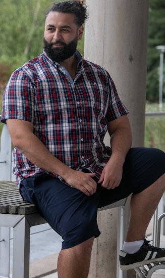 D555 Shields Button Down Collar Short Sleeve Shirt With Pocket Red Check - Košulje - Muške Košulje Veliki Brojevi