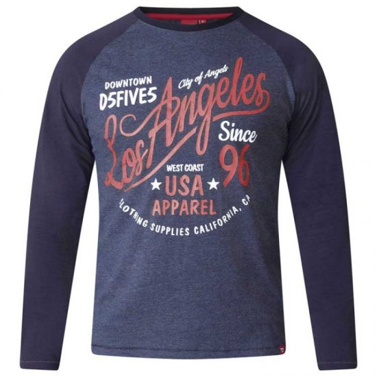 D555 Neill Long Sleeve T-shirt Navy - Majice Kratkih Rukava - Muške Majice Kratkih Rukava Veliki Brojevi 