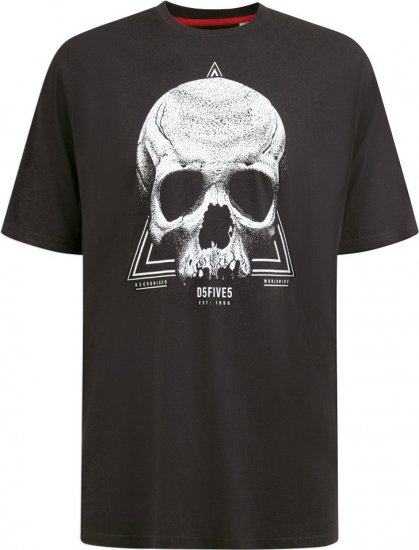 D555 Hucknall Skull Monochrome Printed Crew Neck T-shirt Washed Black - Majice Kratkih Rukava - Muške Majice Kratkih Rukava Veliki Brojevi 