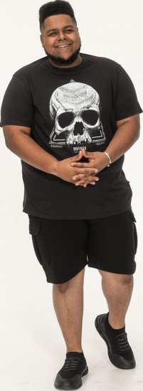 D555 Hucknall Skull Monochrome Printed Crew Neck T-shirt Washed Black - Majice Kratkih Rukava - Muške Majice Kratkih Rukava Veliki Brojevi 