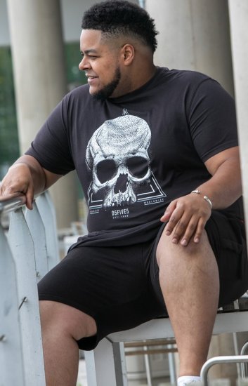 D555 Hucknall Skull Monochrome Printed Crew Neck T-shirt Washed Black - Majice Kratkih Rukava - Muške Majice Kratkih Rukava Veliki Brojevi 